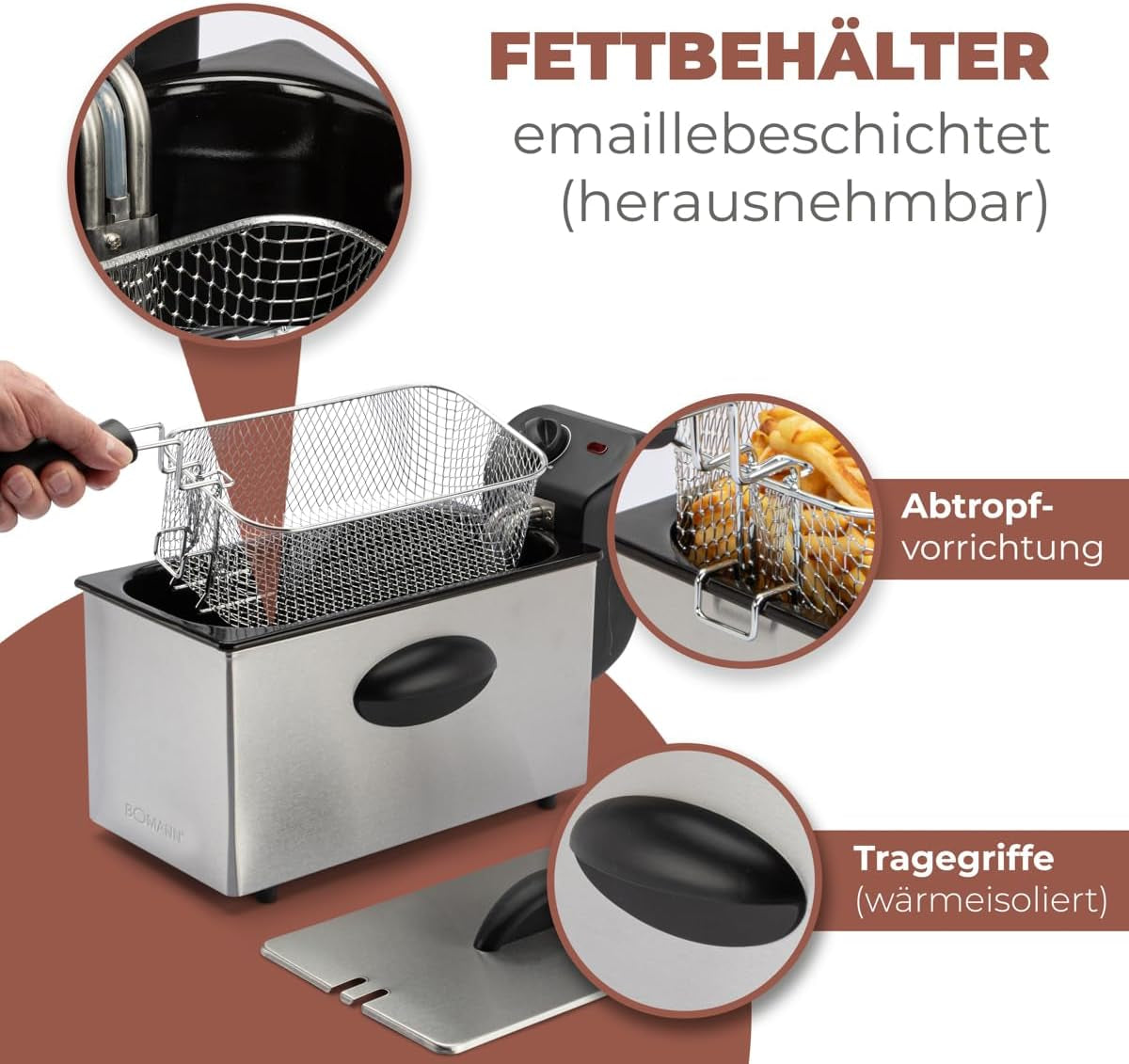 Friteuse à huile Bomann®, capacité 3L, technologie Cool Zone et vidange, 2000 W électroménager Naty Shop
