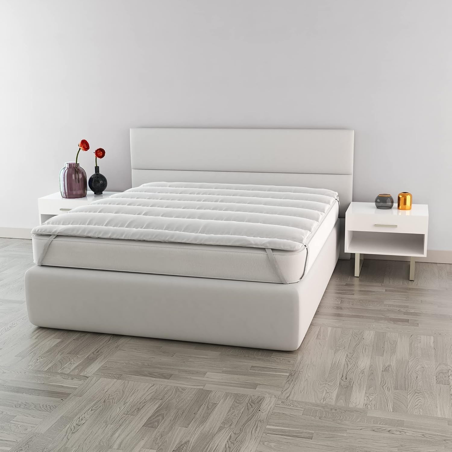 Italian Literie Surmatelas élégant, Blanc, Couettes et Couettes Doubles Naty Shop 160X195