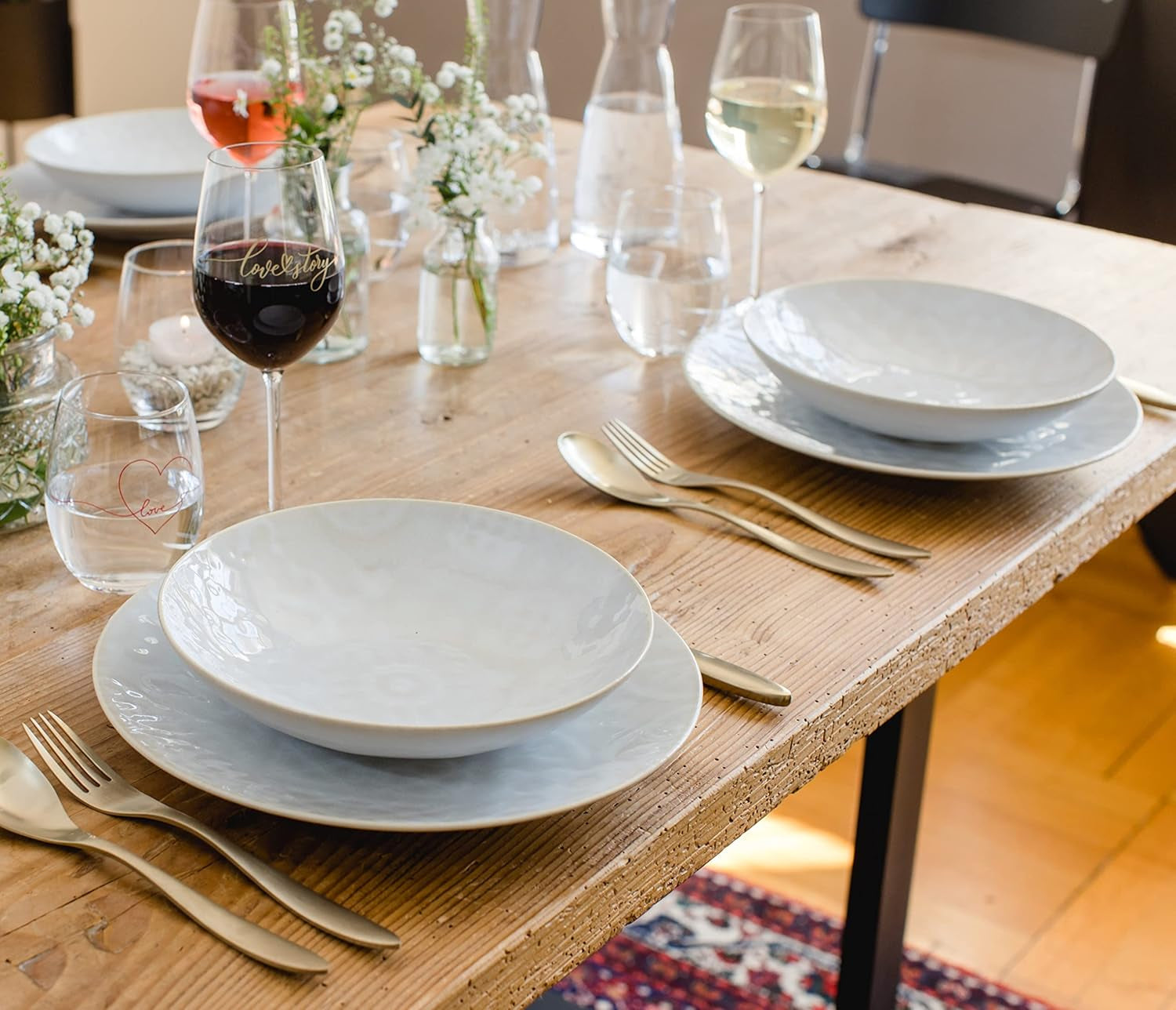 MÄSER 935079 Service de table moderne vintage pour 2 personnes, design mauresque, service de table 8 pièces, assiettes et bols en céramique de haute qualité, grès, blanc
