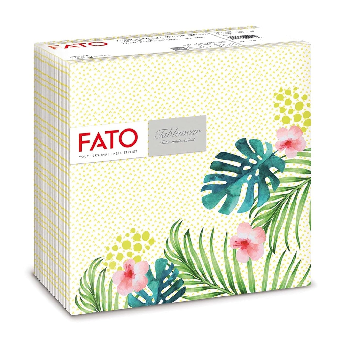 Fato - Serviettes en papier sec, airlaid, effet textile, paquet de 50 serviettes, 40X40 pliées en format 4, Tropicana Decor