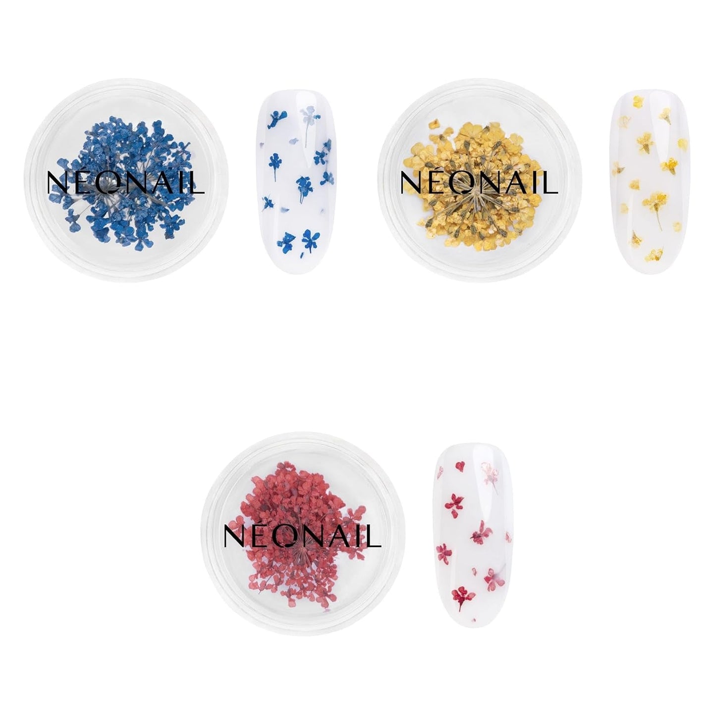 NÉONAIL Nail Art Flowers Set - Trockenblumen - Getrocknete Blumen - Nageldesign Zubehör - Nageldekorationen - Getrocknete Blüten - Décoration d'ongles - Gelnägel Zubehör - 3 Farben - Rosa, Lila, Orange