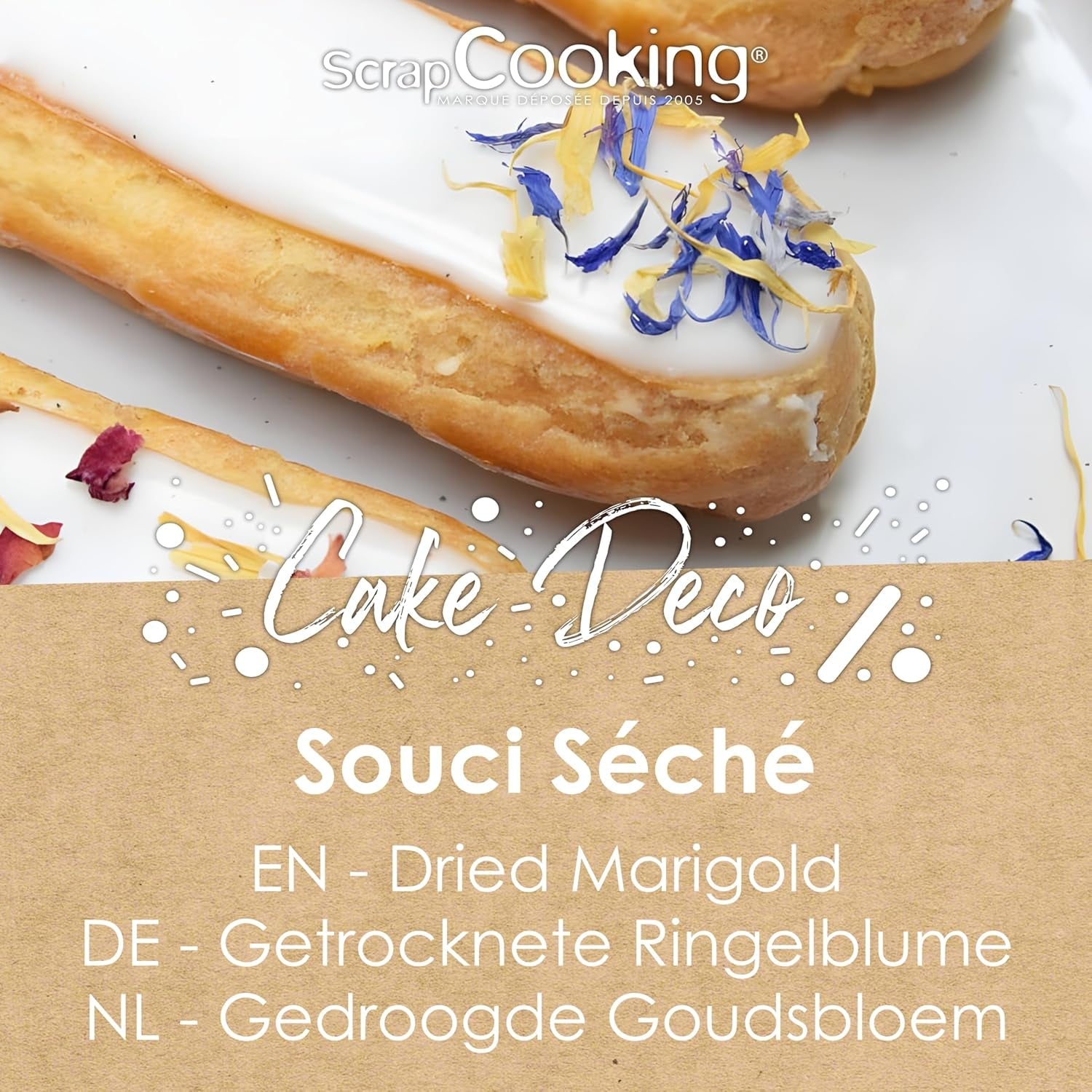 ScrapCooking - Soucis séchés 3,5 g - Fleurs comestibles - Décorations alimentaires pour pâtisserie - Pour desserts, gâteaux, tartes, muffins - Noël, printemps, anniversaire - Jaune doré - 7471