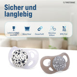 Sucettes pour bébé Twistshake – Paquet de 2 | Forme orthodontique | Ultra-léger | Tétine en silicone souple | Sans BPA | Convient aux bébés à partir de 6 mois | Gris-blanc