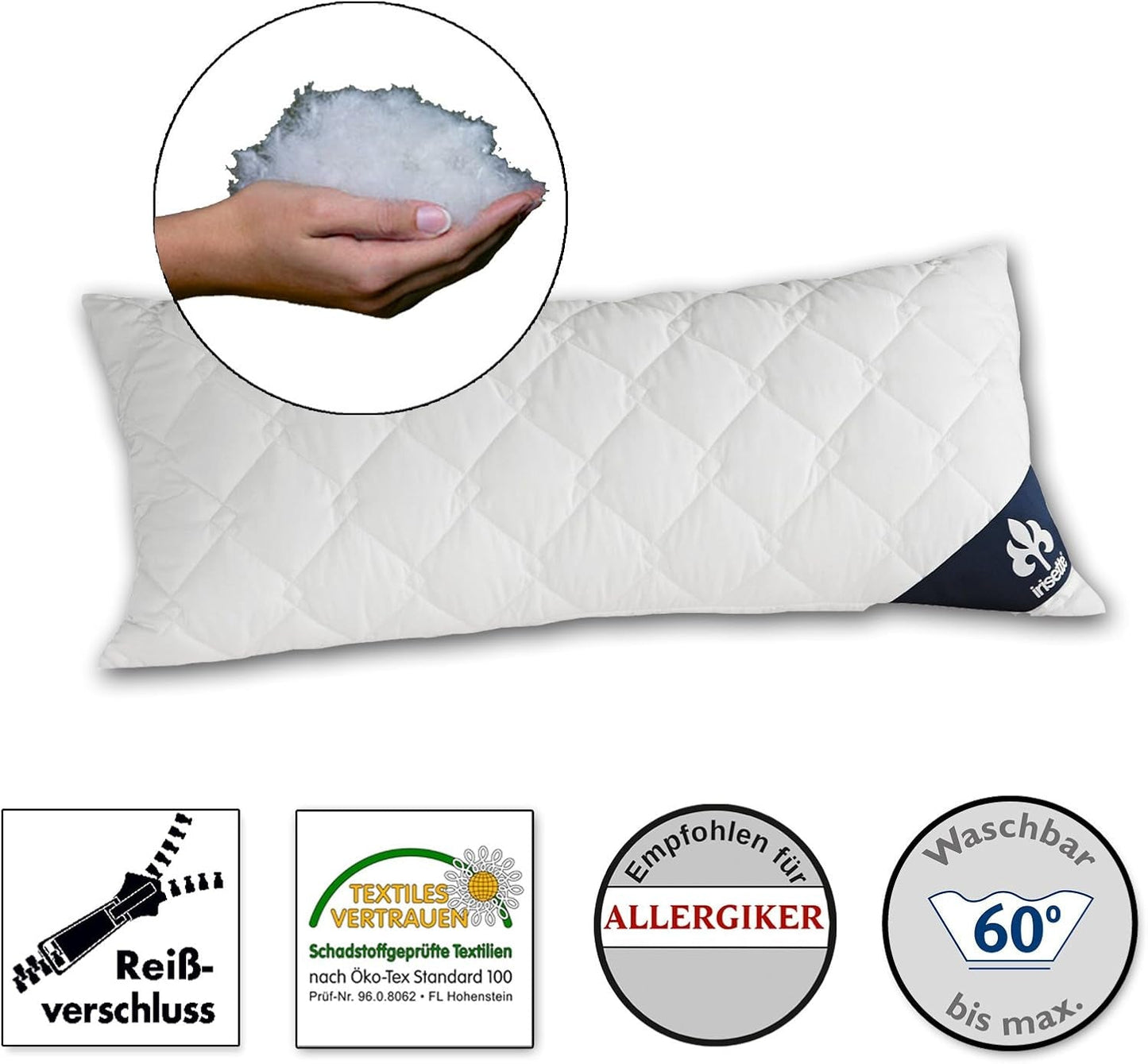 Oreiller Irisette Micro Thermo - Fabriqué en Allemagne - Oreiller avec housse amovible en microfibre douce, 40 X 80 Cm, certifié Ã-ko-Tex Oreillers standard Naty Shop Simple 1 paquet-40 X 80 Cm