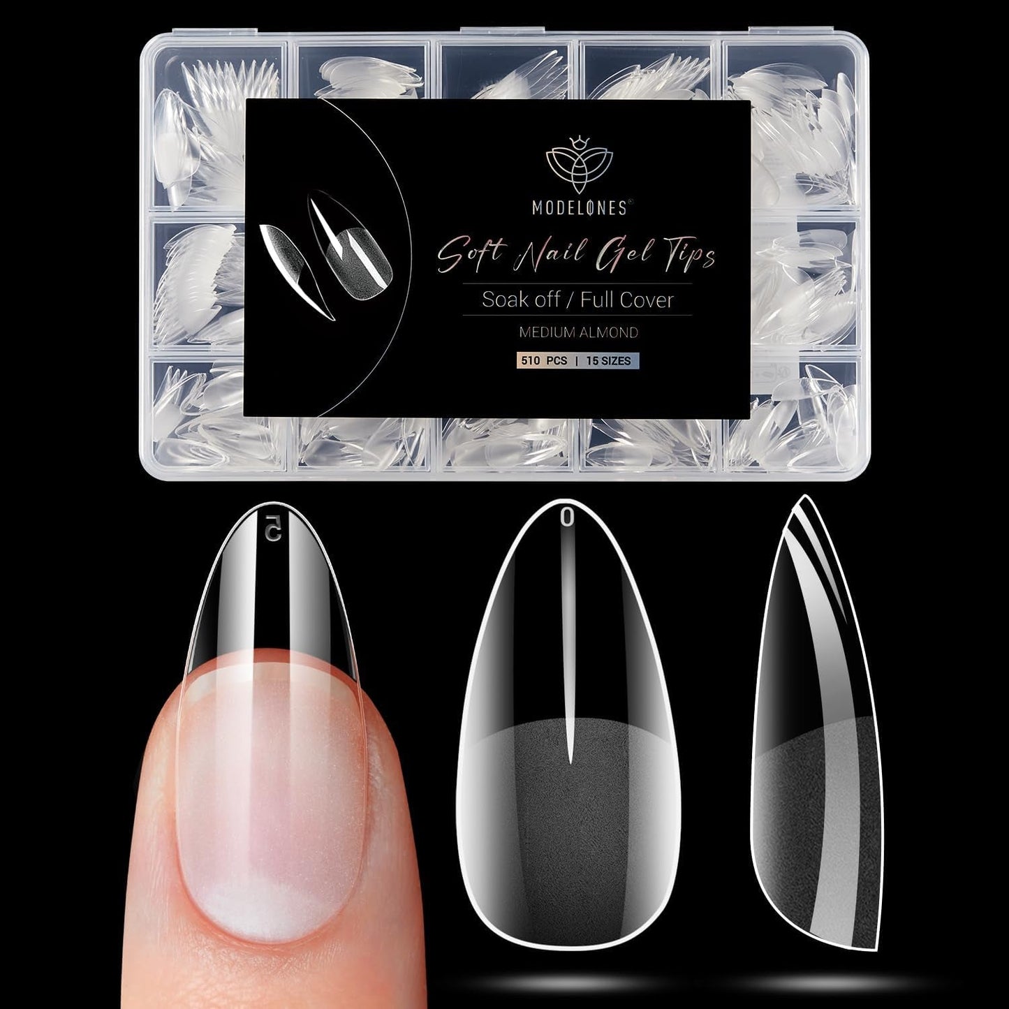 Modelones Nail Tips 510 pièces – Ensemble de pointes d'ongles à couverture complète, ensemble de pointes en gel, pointes d'ongles en résine PMMA pré-polonées, ongles artificiels à coller sur Nail Art DIY, Squoval court
