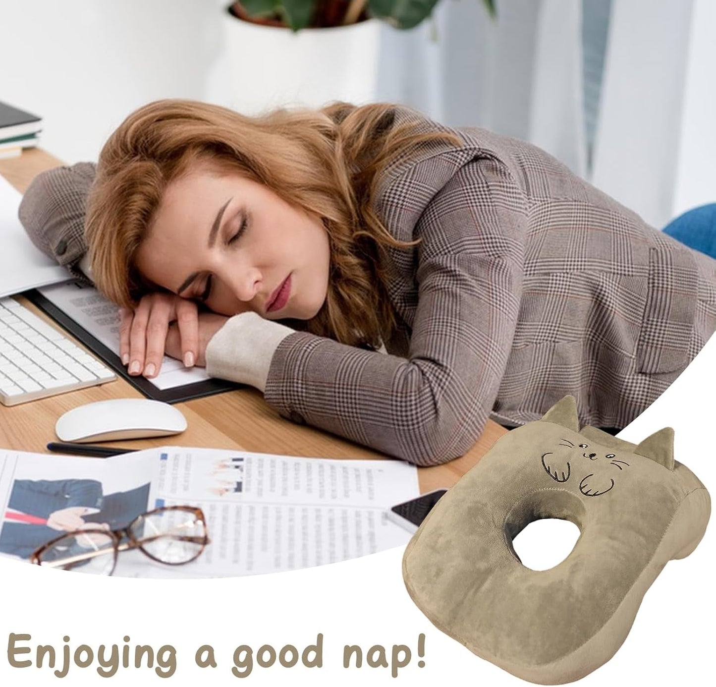 Oreiller de couchage de bureau en coton à mémoire de forme, mignon oreiller avec trou d'oreille, oreiller de couchage doux, oreiller d'oreille pour dormeur latéral pour femmes, filles et enfants (gris chaton) Oreillers orthopédiques cervicaux Naty Shop