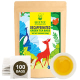 WEETEE Sachets de thé vert, 100 sachets de thé vert, thé vert pur, super antioxydant | Sachets refermables | Préparation chaude ou froide