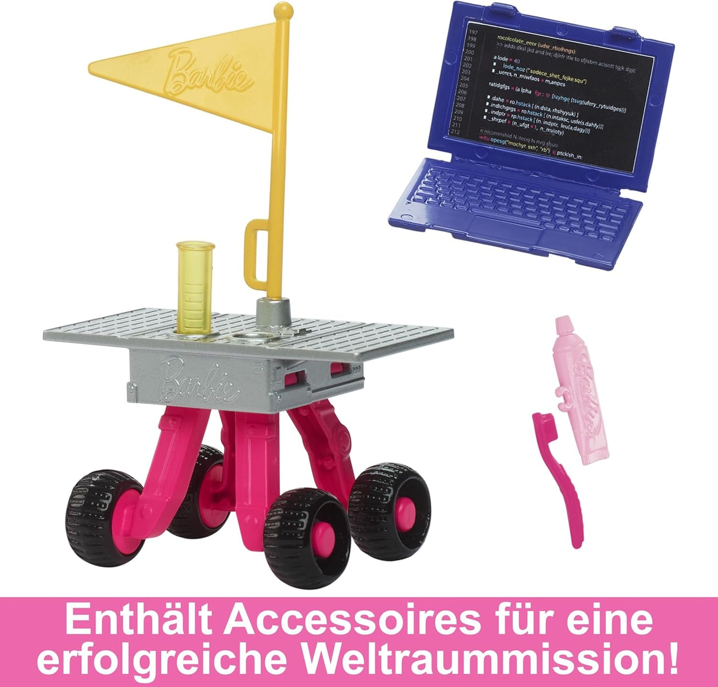 Poupée Barbie 65e anniversaire et 10 accessoires, ensemble astronaute poupée brune, rover à roues, casque spatial avec visière changeante et plus encore, HRG45