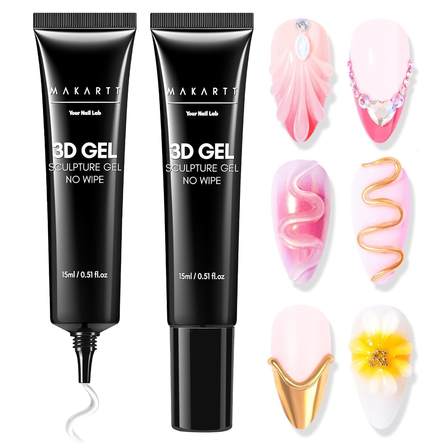 Makartt Gel 3D Nail Art – Gel de colle strass 15 g pour porte-clés à ongles, gel de sculpture d'ongles multifonctionnel pour la conception d'ongles à faire soi-même, sculpture d'ongles, modélisation d'ongles à la maison (transparent)