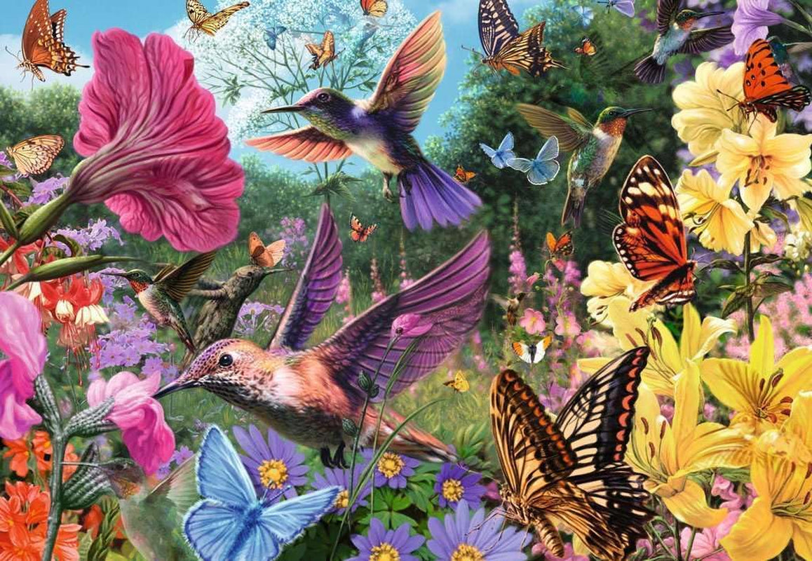 Ravensburger Puzzle 12001369 - Colibris et papillons - Puzzle 200 pièces pour personnes âgées et seniors avec de plus grandes pièces de puzzle, une poignée, un grand modèle d'image et une base de puzzle Puzzle Naty Shop