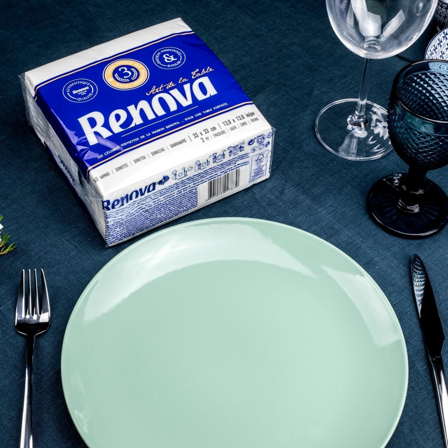 Serviettes en papier Renova, Art de la table, 50 serviettes de qualité supérieure, 3 épaisseurs