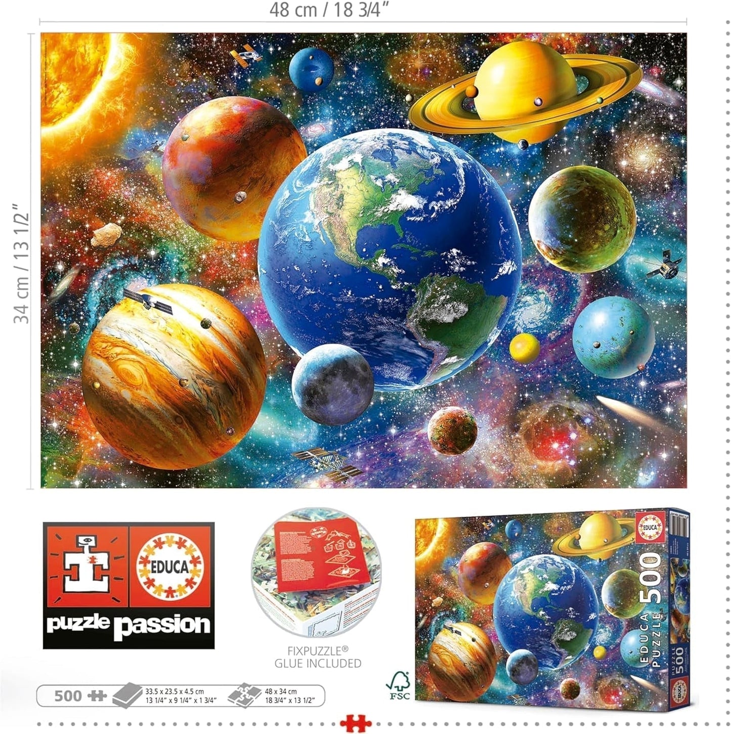 Educa - Puzzle 500 pièces pour adultes | Système solaire, puzzle 500 pièces pour adultes et enfants à partir de 11 ans, planètes, espace, espace (18449) Puzzle Naty Shop