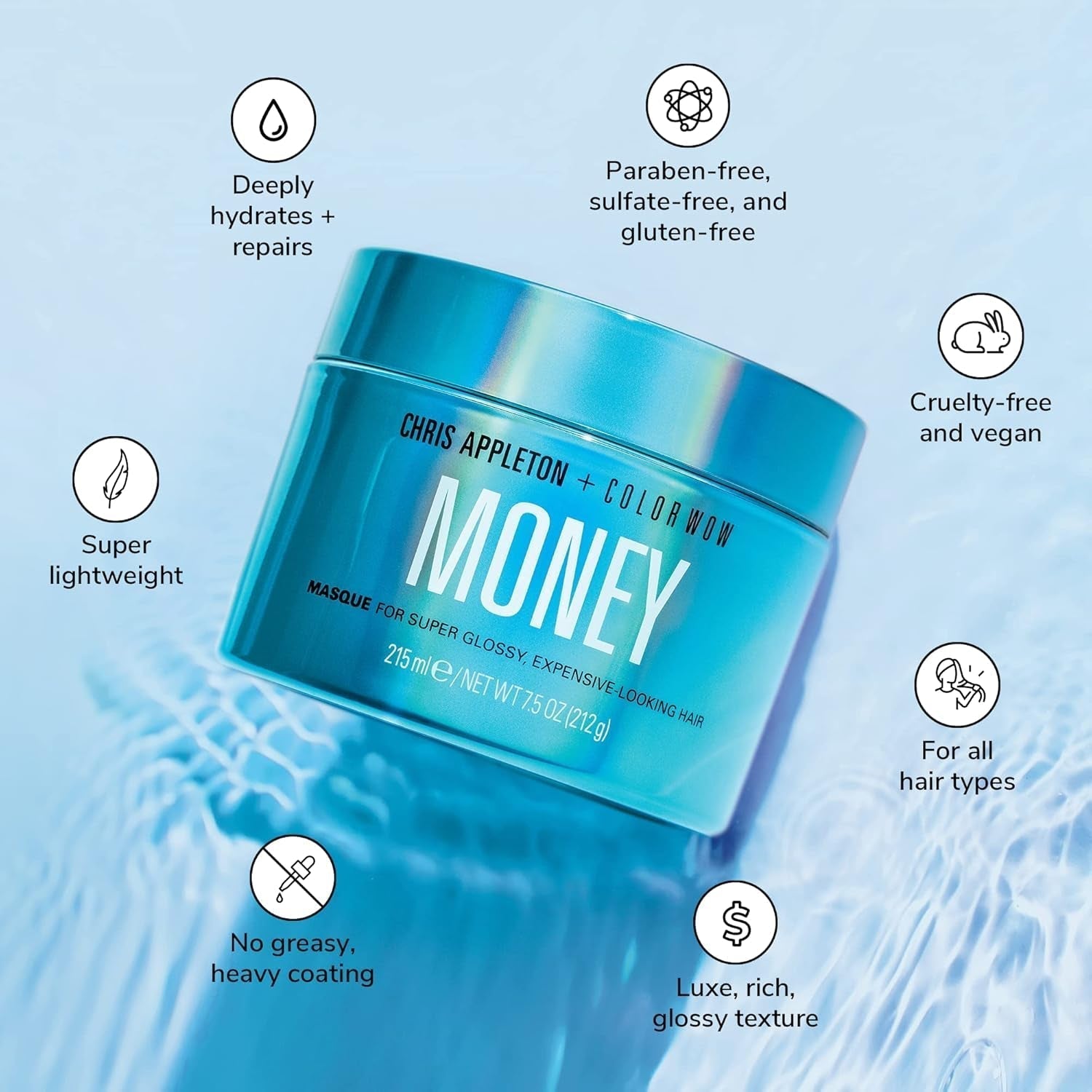 COLOR WOW Masque Capillaire Hydratant Argent 215 ml - masque pour cheveux secs et abîmés, hydratation des cheveux - soin et protection thermique pour cheveux, bleu Masque capillaire Naty Shop