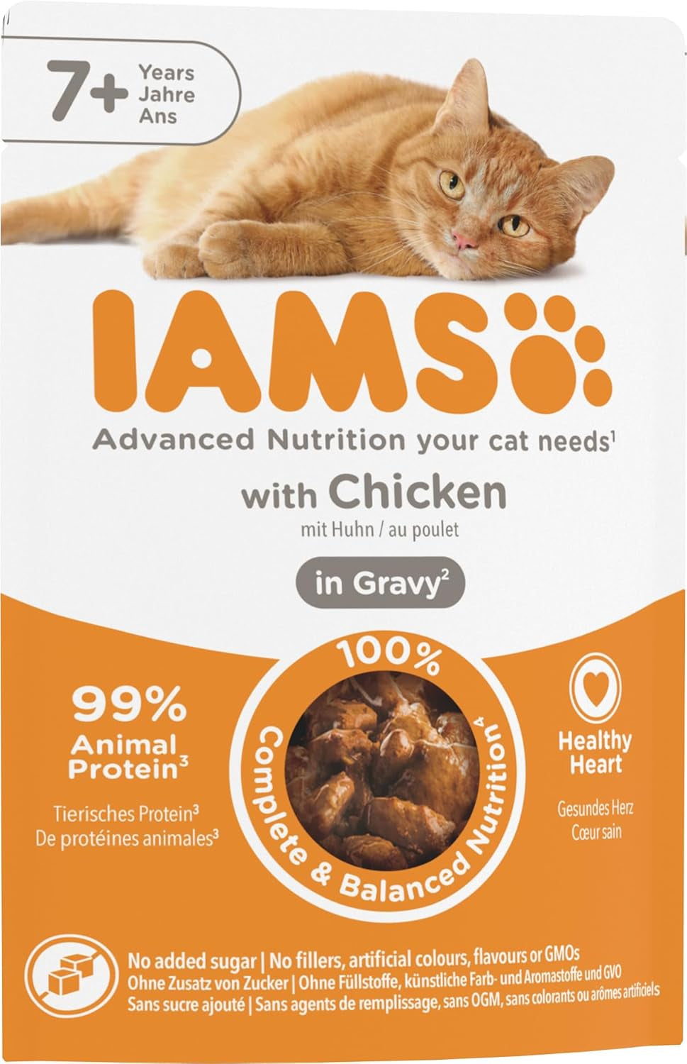 IAMS Delights Nourriture humide pour chat au poulet en sauce pour chats seniors de 7 ans et plus - Format essai, sachet individuel, 1 x 85 g