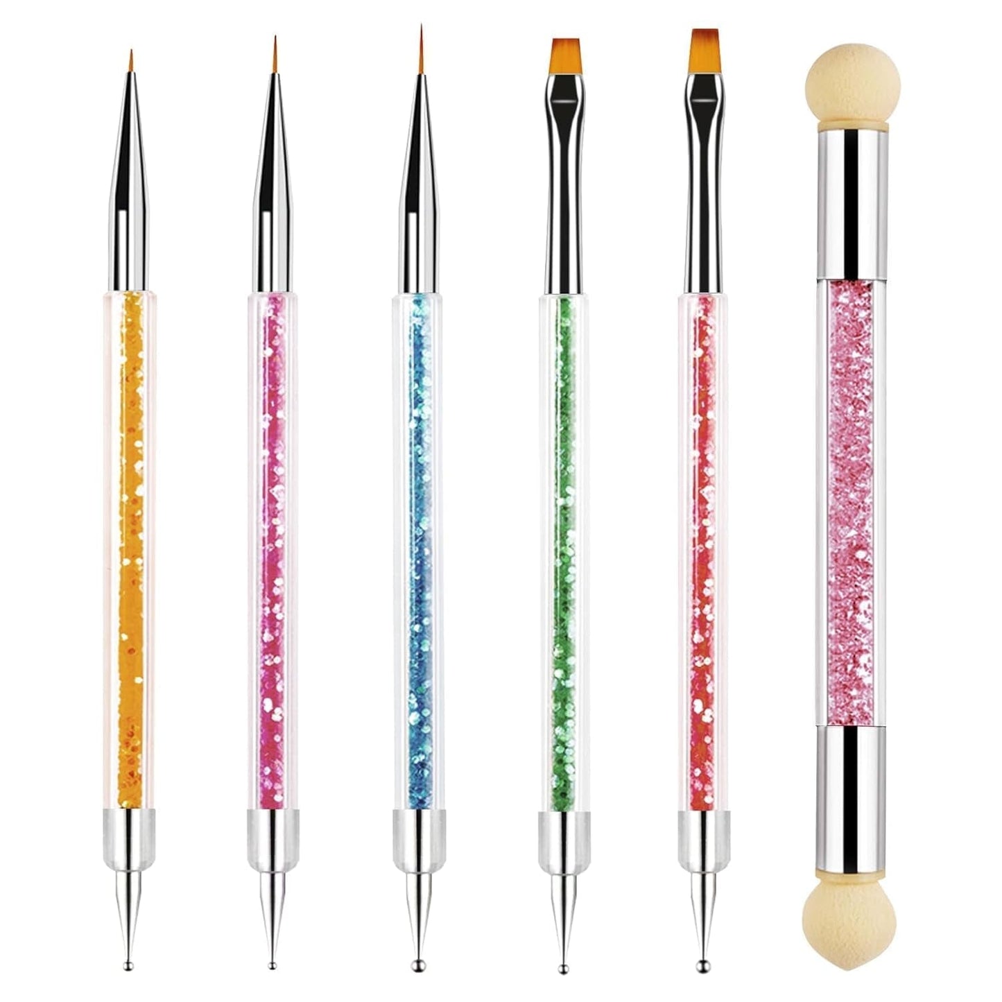 Sularpek 6 pcs Nagel Pinsel, Nail Art Pinsel, Pinsel Nageldesign, Nagel Pinsel Set, Nail Art Dotting Tools avec 1 pinceau éponge applicateur, Nageldesign Zubehör pour DIY Nail Art Design
