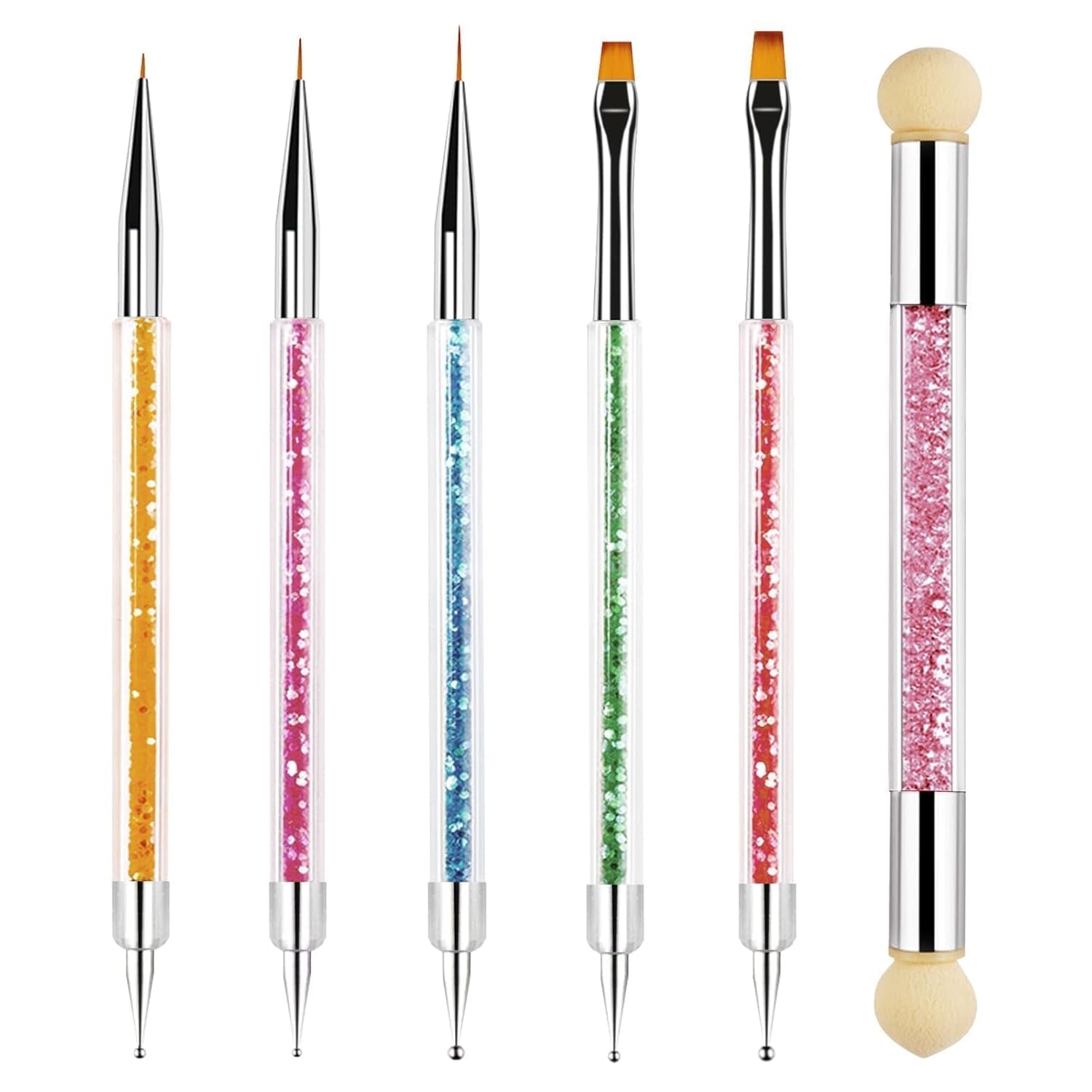 Sularpek 6 pcs Nagel Pinsel, Nail Art Pinsel, Pinsel Nageldesign, Nagel Pinsel Set, Nail Art Dotting Tools avec 1 pinceau éponge applicateur, Nageldesign Zubehör pour DIY Nail Art Design