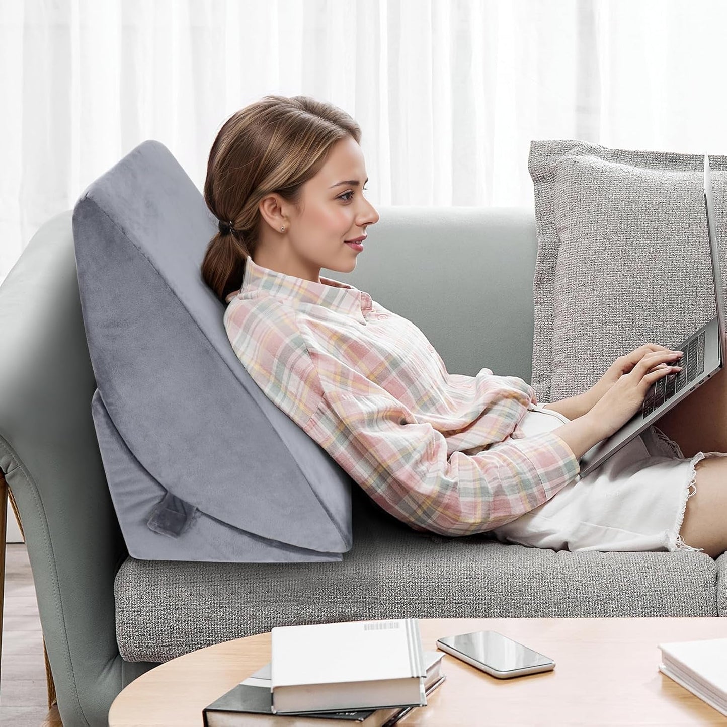 Oreiller en plumes réglable en mousse haute densité, oreiller de dos ergonomique pour lit et canapé, oreiller de lecture anti-reflux pour dormir, jouer, regarder la télévision (lourd)
