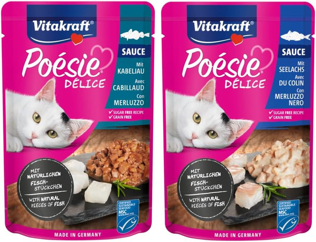 Vitakraft Poésie Délice, Sélection de Poisson, Nassfutter Katze, Katzennassfutter en Sauce, avec Seelachs, mit Kabeljau, ohne Zusatz von Zucker und Getreide (1 paquet avec 6x 85g)