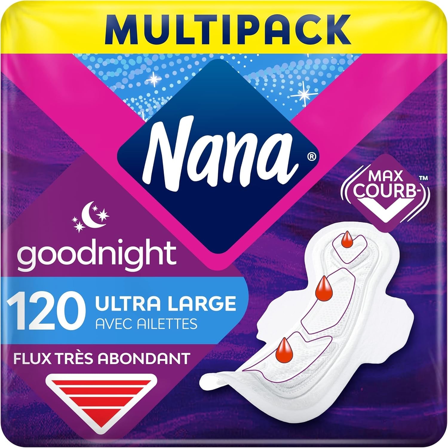 Serviettes Hygiéniques Ultra Bonne Nuit avec Ailes - Flux Très Abondants - 10 lingettes en sachets individuels