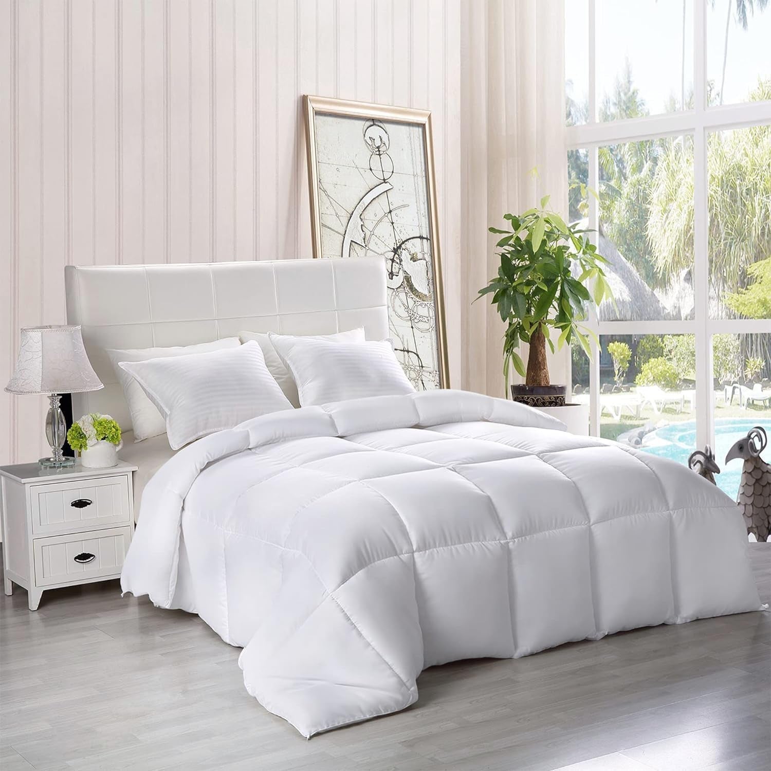 Housse de couette en duvet Utopia (Blanc, Queen) - Pour toutes les saisons - Remplissage de fibres de peluche siliconées - Courtepointes et courtepointes cousues en boîte Naty Shop