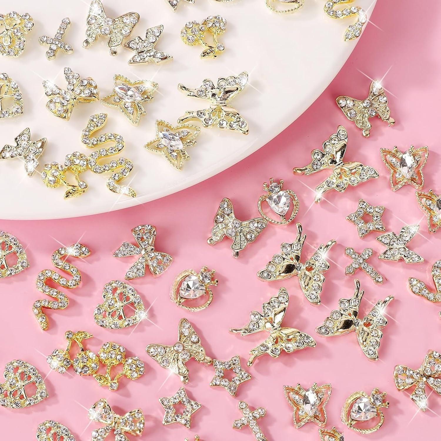 24 pièces Nagel-Charms, Y2K-Legierung, Nail Art, Strass-Charms, 3D-Herz, Schleife, Schmetterling, Charm Mit Strasssteinen, Kirsch-Nagel-Edelsteinen, Glänzender Schmuck