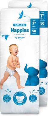 Couches Amazon Ultra Dry, taille 1 (2-5 kg) – Boîte mensuelle, blanche, 96 pièces (2 paquets de 48) (anciennement marque Mama Bear, produit identique)