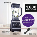 Bosch Batteur sur socle Vitaboost MMBH6P6BDE, 6-Klingen-Edelstahlmesser, 2.5L Tritan-Mixbehälter, Stopfer, 6 Automatikprogramme, Rezeptbuch, Bpa-Frei, Einfache Reinigung, 45 000 U/Min, 1600 W, Schwarz Bucatarie Naty Shop