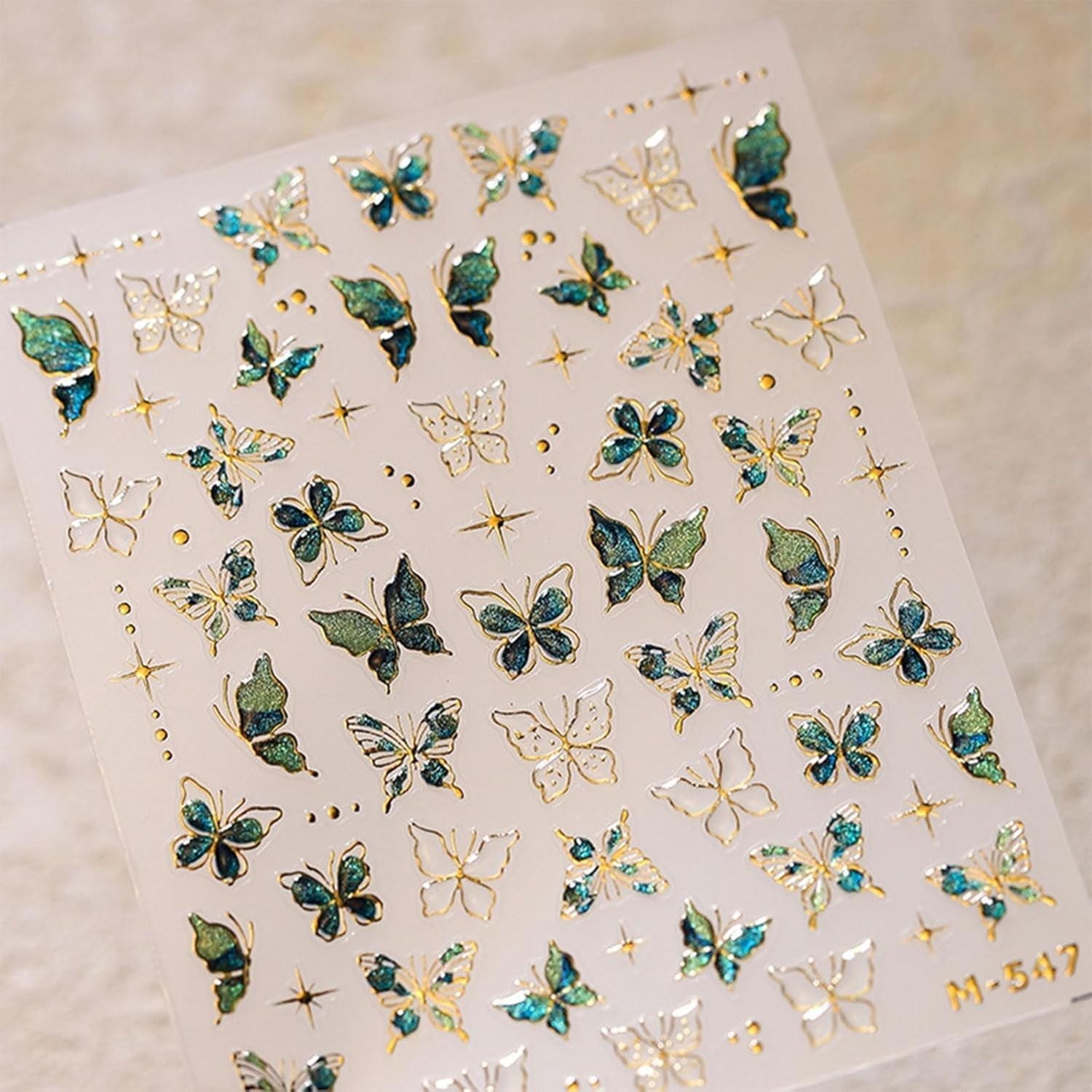 JMEOWIO 3D Nagelsticker Vert Or Schmetterling Nail Art Autocollant Selbstklebend Nagelaufkleber 5D Stéréoscopique Décoration Nageldesign Zubehör 1 Blatt