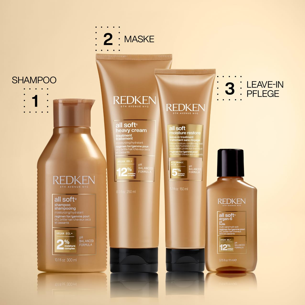 Redken Masque capillaire pour cheveux secs et cassants, revitalise et hydrate, avec complexe de kératine et huile d'argan, crème épaisse toute douce, 1 x 250 ml Naty Shop Hair Mask