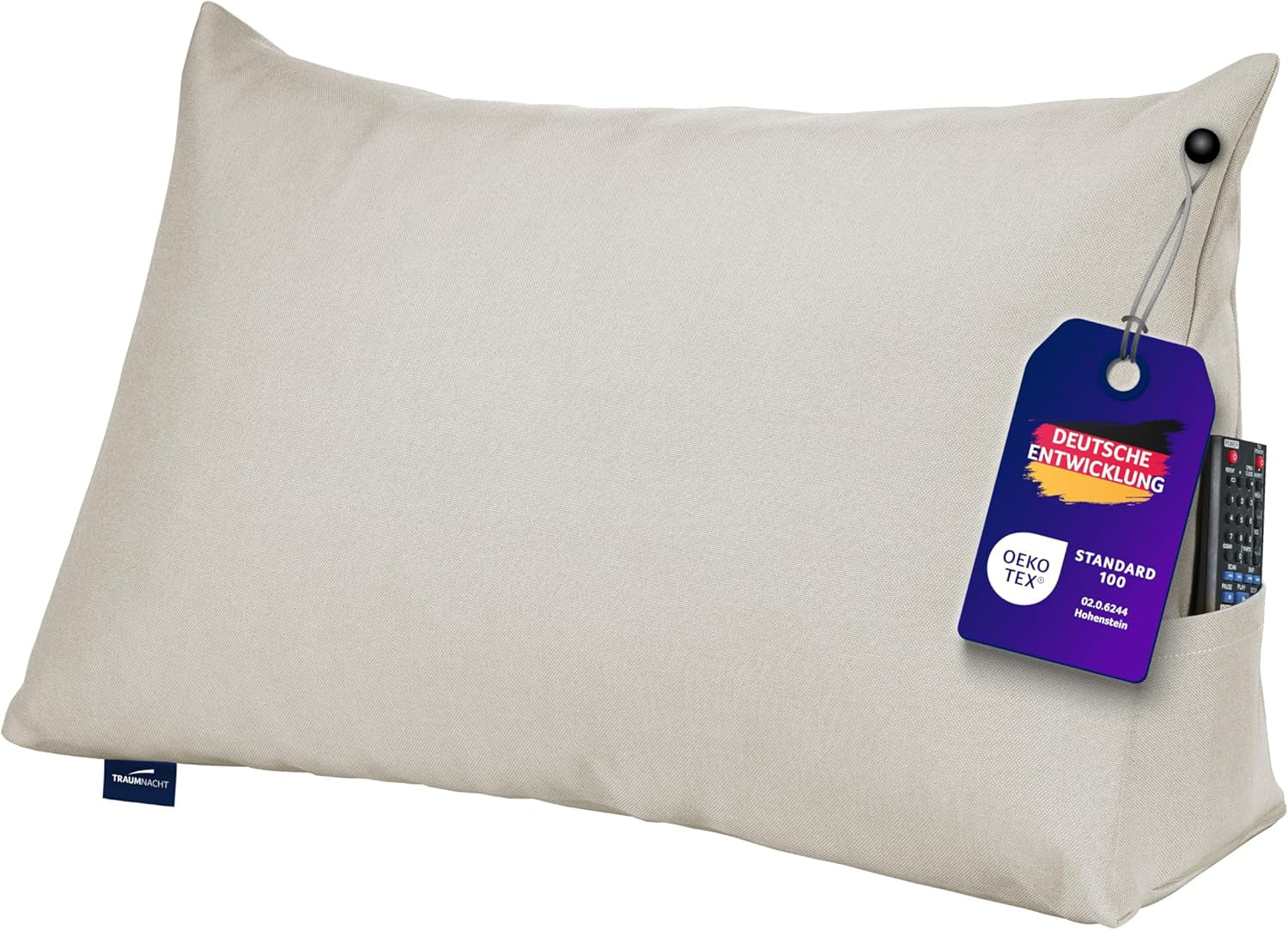 Coussin de lecture Traumnacht Cosy Back Cushion, 70 x 40 cm, gris foncé, housse amovible et lavable en 100 % polyester, poche latérale pratique, certifié Oeko-Tex, produit selon les normes de qualité allemandes.