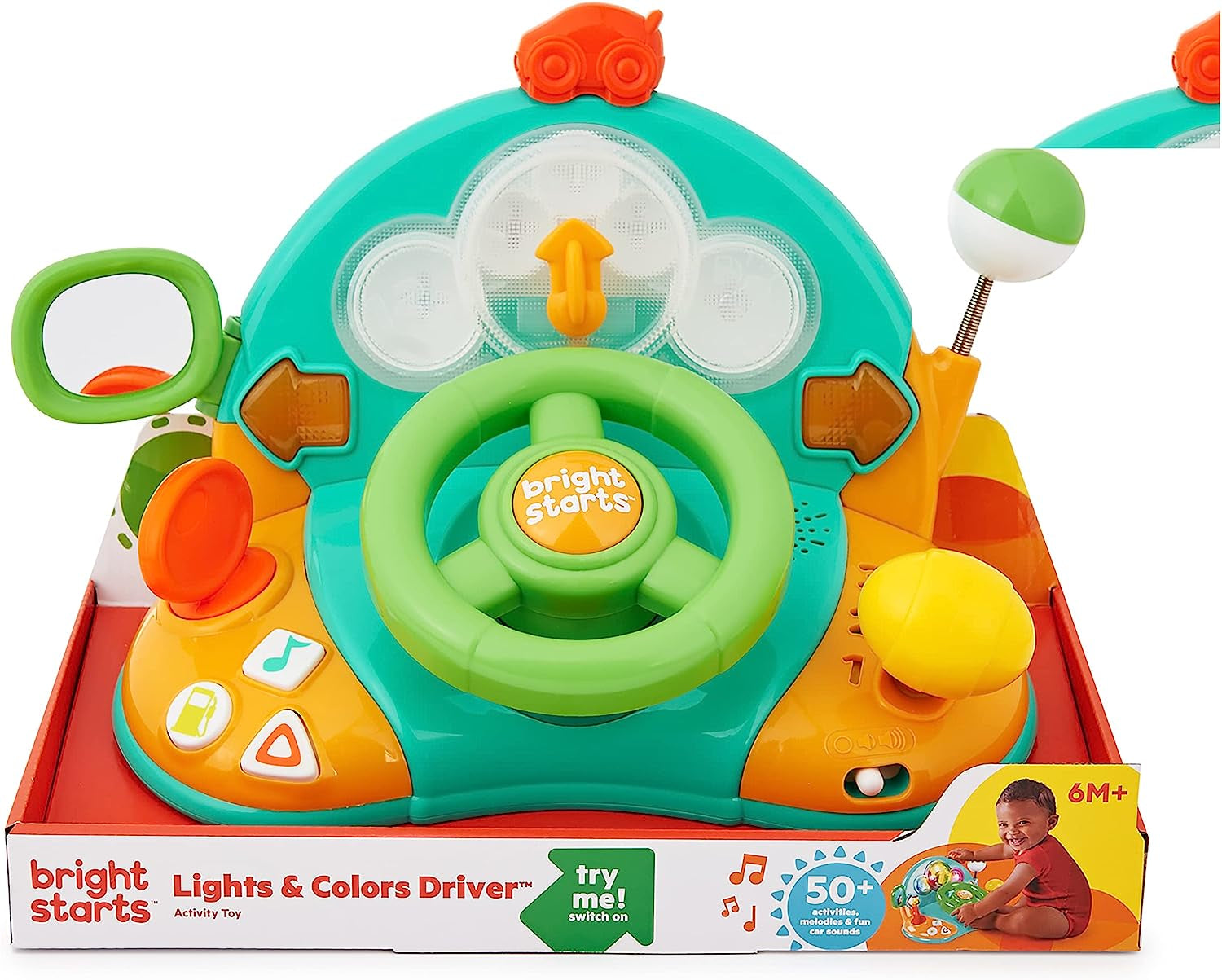 Bright Starts, volant jouet, pilote lumières et couleurs, avec musique, bruits de voiture, clignotants, levier de vitesses et plus Bebe Naty Shop Jouets