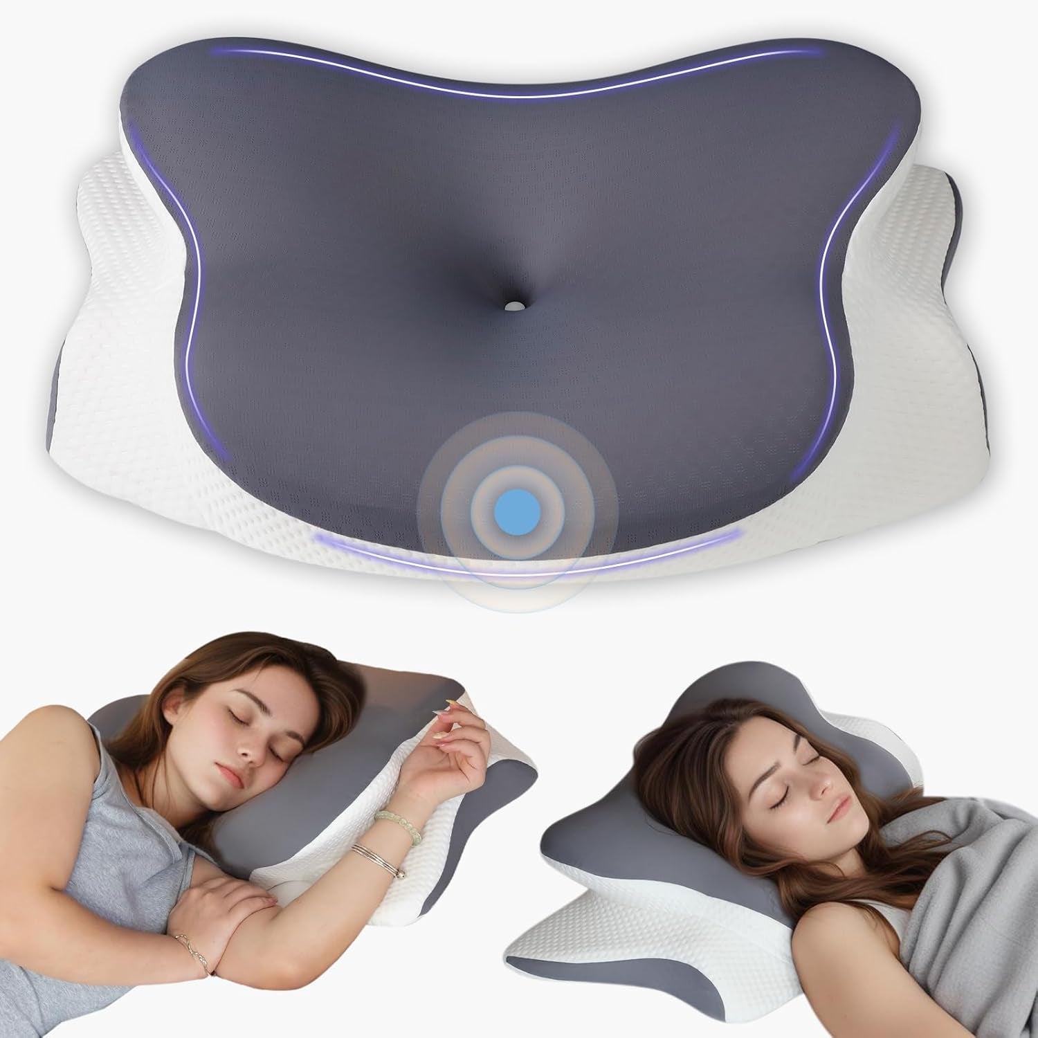 Oreiller cervical Oreiller de tête orthopédique Oreiller en mousse à mémoire de forme Oreiller à impact latéral - Conception ergonomique Forme creuse pour impact latéral, dorsal et abdominal Gris clair Oreillers orthopédiques cervicaux Naty Shop Gris foncé 66X40X14Cm
