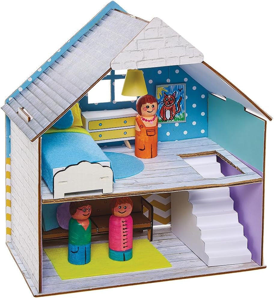 Baker Ross FN199 Construisez votre propre maison de poupée en bois - Kit de construction de maison de poupée 1 pièce pour kit d'artisanat pour enfants