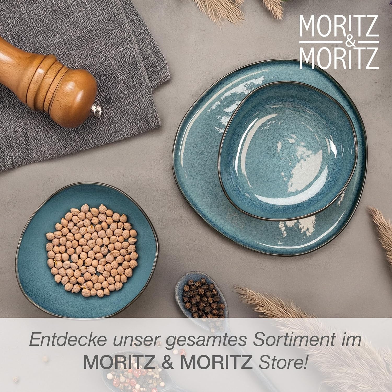 Moritz & Moritz Ensemble de bols de service BIO, Bleu - 2 grands bols en grès de haute qualité, modernes et intemporels, passent au micro-ondes et au lave-vaisselle - parfaits pour les salades, les pâtes, les collations et plus encore