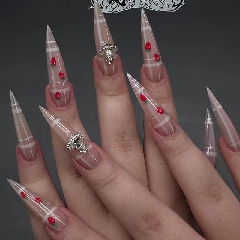 Mouyouglow longs ongles Stiletto laiteux blanc dégradé rose paillettes Cool faux ongles avec colle rose Ombre paillettes ongles artificiels
