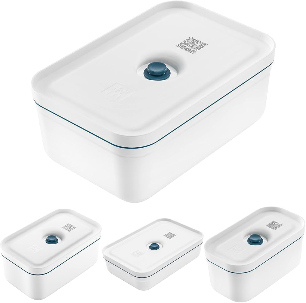 Zwilling Fresh & Save lot de 4 boîtes à lunch sous vide (taille de boîte à lunch S, M, L et L à plat), Conserve les aliments frais plus longtemps, Matériau : Plastique, Couleur : Blanc-La Mer Boîtes de conservation alimentaire Naty Shop Titre par défaut