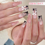 24 pièces de longueur moyenne strass rose carré perle paillettes 3D faux ongles pour femmes filles