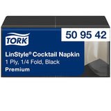Tork Linstyle 509542 Serviettes cocktail noires, pli 1/4, 1 pli, 23,8 x 23,8 cm, 1 x 100 serviettes