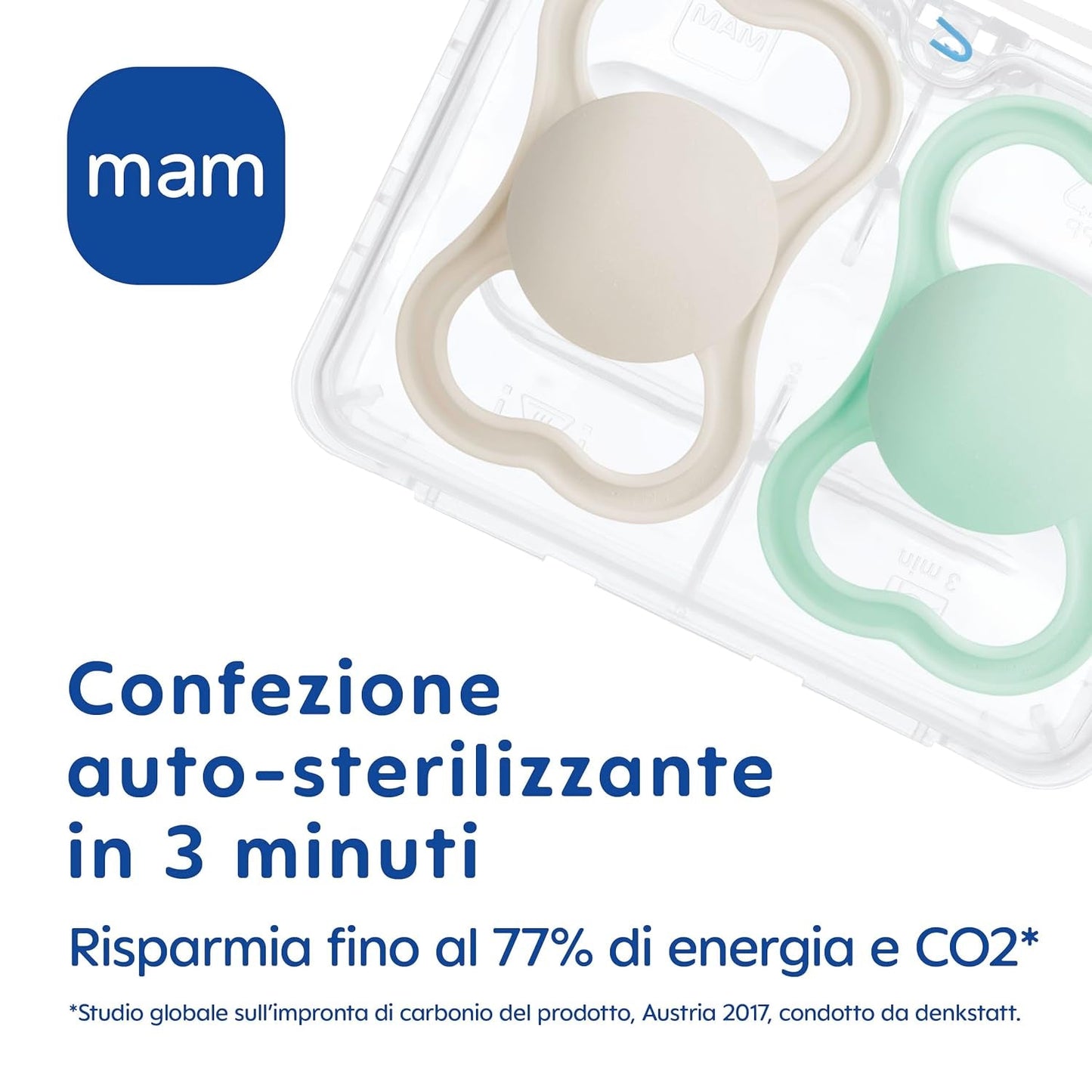 Sucette MAM Air Night 6-16 mois (paquet de 2) Sucette MAM 6-16 mois, brille dans le noir pour les peaux sensibles, accessoire pour bébé, paquet de 2 avec tétine en silicone et porte-tétine, neutre/vert