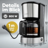 Machine à café expresso avec filtre Bomann® | pour 12-14 tasses | Machine à café expresso avec filtre | Boîtier en acier inoxydable | Anti-goutte | Expresso | Machine à café expresso avec filtre | 800W | KA6071CB