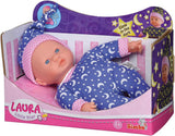 Simba 105010010 - Poupée au corps doux Laura Little Star dans une jolie robe et un chapeau lumineux avec lune et étoiles 20 cm Poupée lumineuse à partir de 12 mois