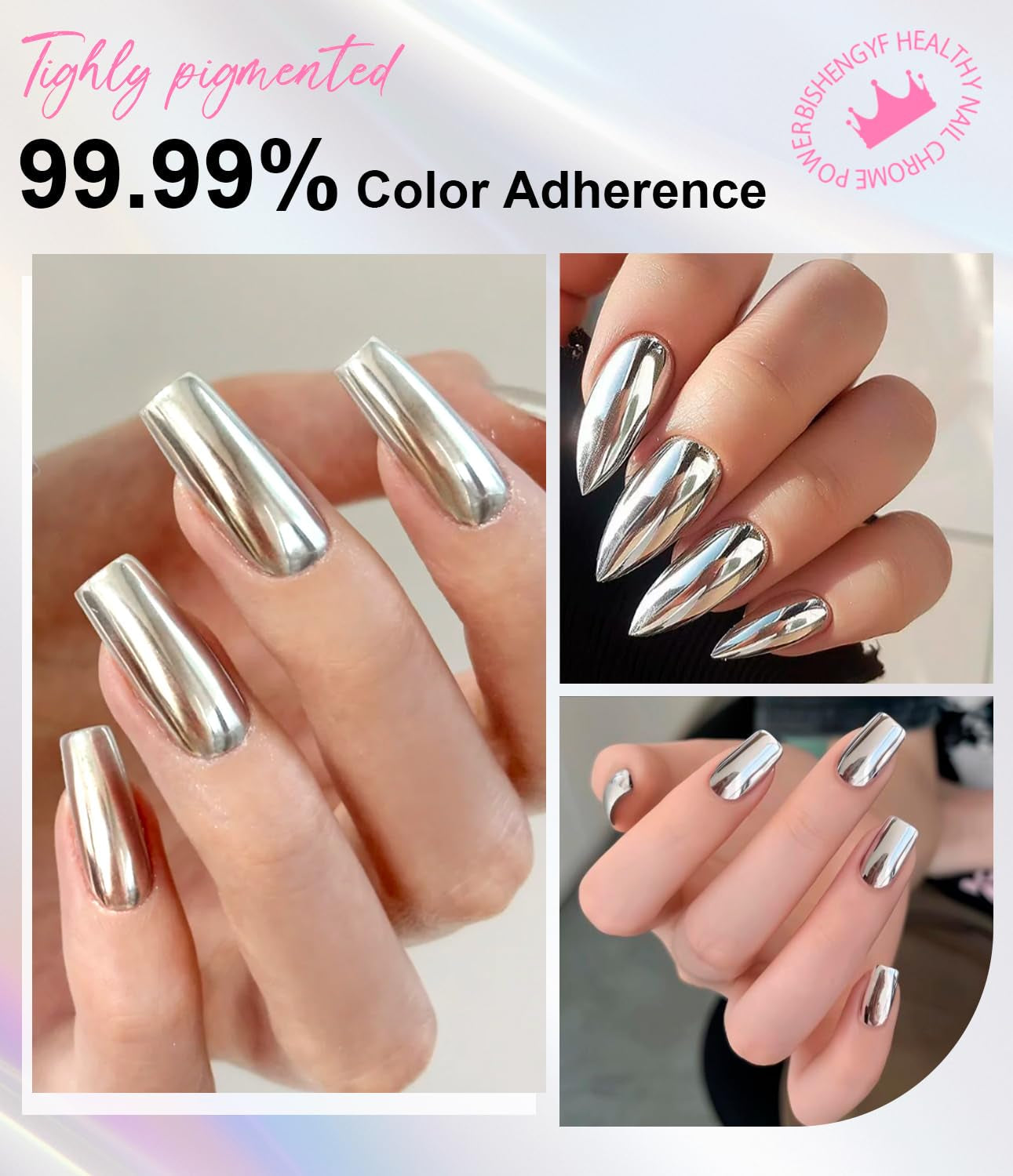 BISHENGYF Silver Chrome Nail Powder - Metal Holo Chromfarbener Nagelpuder, 1G Cromepulver Nägel Glitzer Glänzende Silver Nagelpulver Spiegeleffekt Pigment Nagelkunst, DIY-Design-Dekor Frauen Geschenk