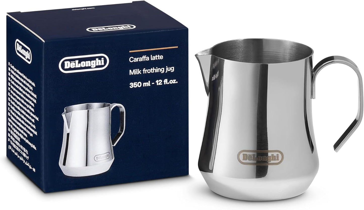 De'Longhi Milk Pitcher DLSC060, pot à lait pour mousser manuellement, poignée ergonomique, capacité 350 ml, acier inoxydable