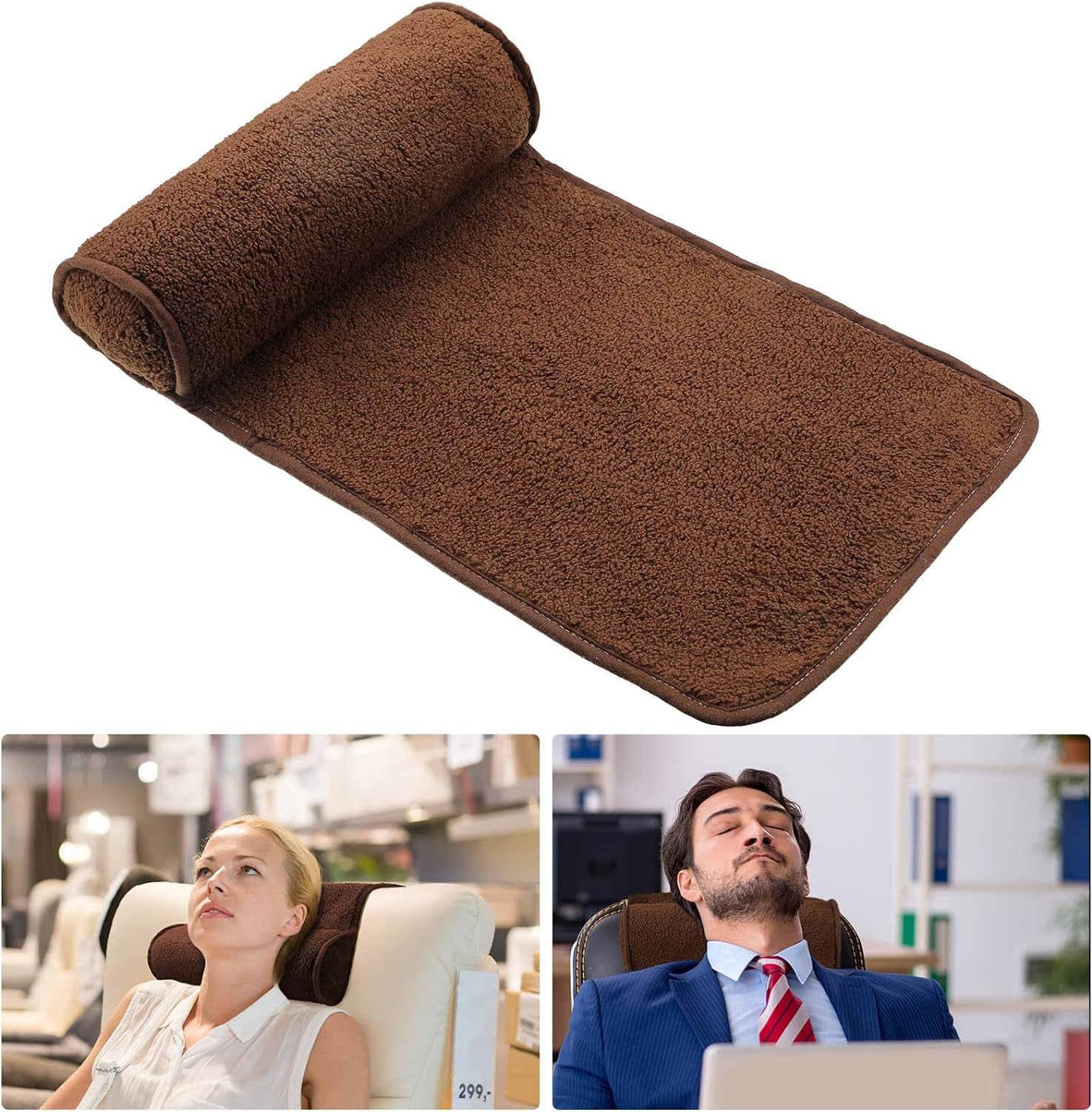 Oreiller de nuque pour chaise longue, oreiller réglable en peluche, rouleau de cou, polaire antidérapante, coussin de soutien de tête pour voyage, maison, chaise longue, canapé, fauteuil (noir)