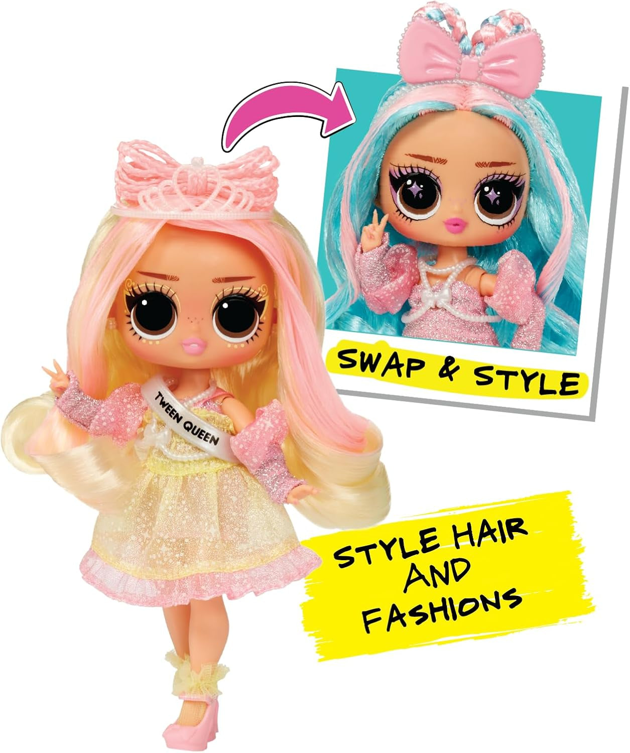 MDR. Surprise Tweens Surprise Swap Series - Braids-2-Waves Winnie - Poupée de mode avec plus de 20 accessoires inclus Style-Coup et mode et accessoires fantastiques - pour les enfants à partir de 4 ans