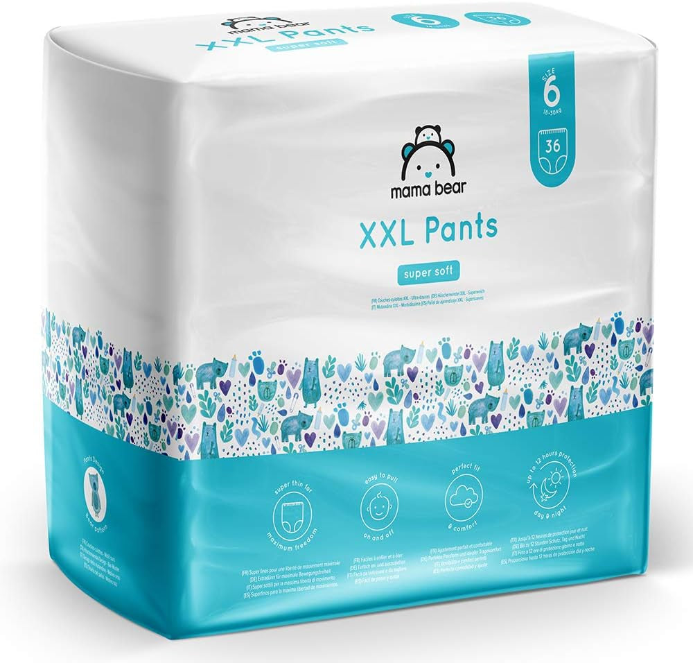 Marque Amazon : Couches Mama Bear Pull-Up XXL, taille 6 (18-30 kg), 72 pièces (2 paquets de 36)