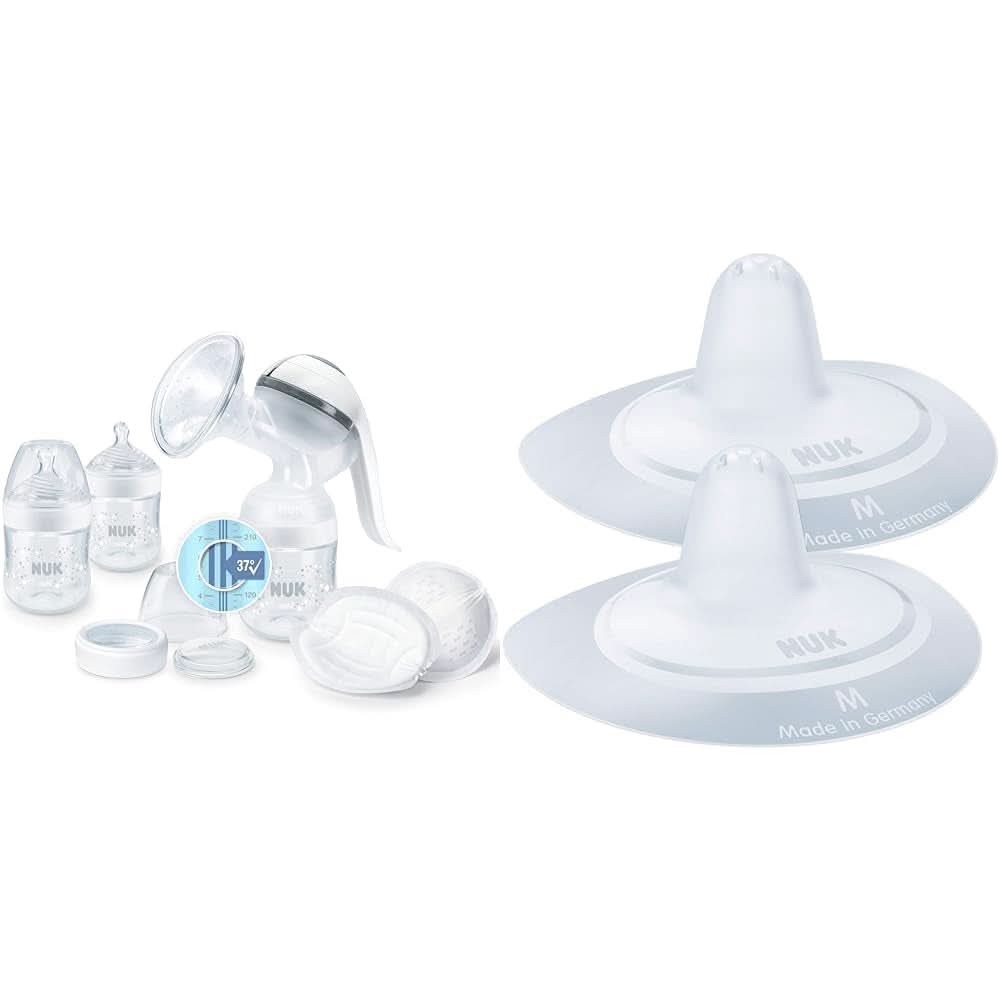 Tire-lait manuel NUK Nature Sense | Ensemble d'allaitement avec tire-lait manuel, biberons et coussinets d'allaitement Ultra Dry Comfort | 6 pièces Accessoires d'Alimentation et d'Allaitement Bebe Naty Shop Paquet avec protection tétine Avec contrôle de température