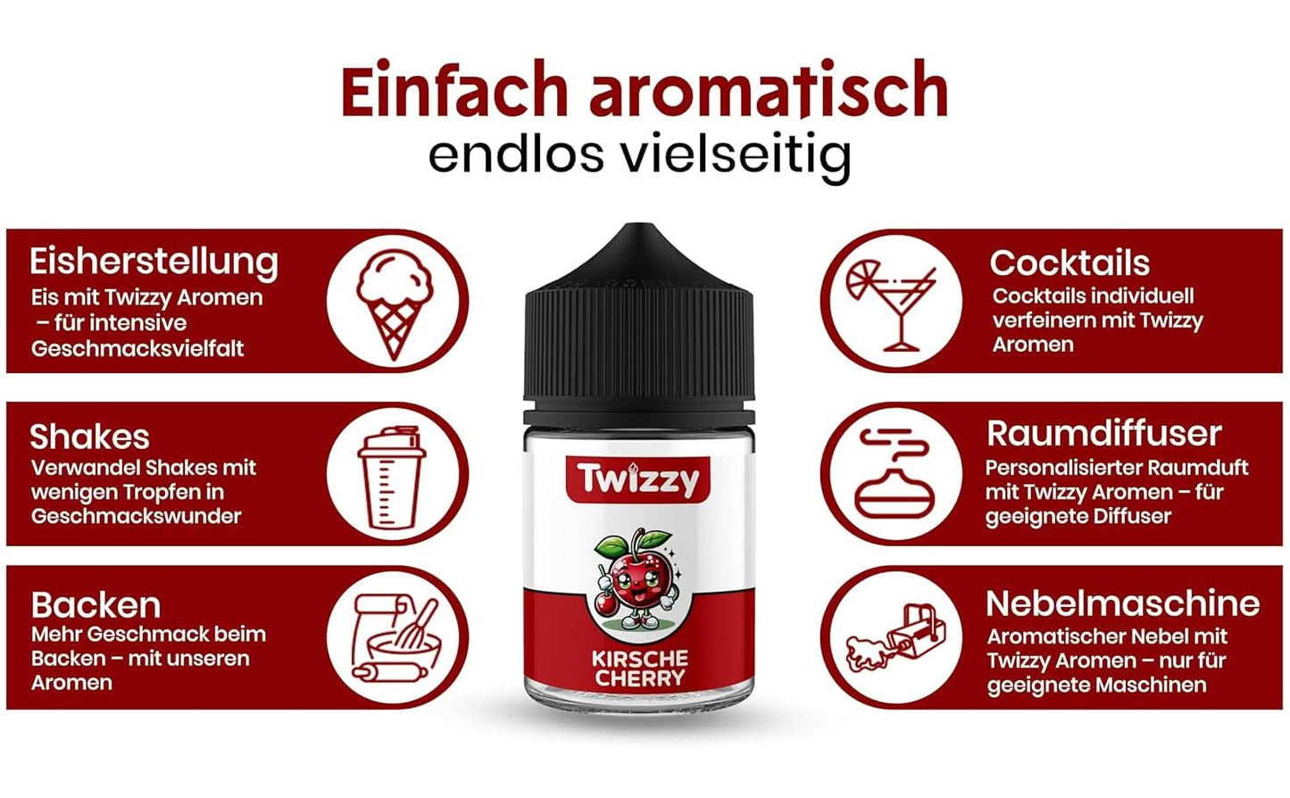 Arôme alimentaire Twizzy Cerise - 60 ml - Saveur intense - Idéal pour la pâtisserie Arômes Naty Shop