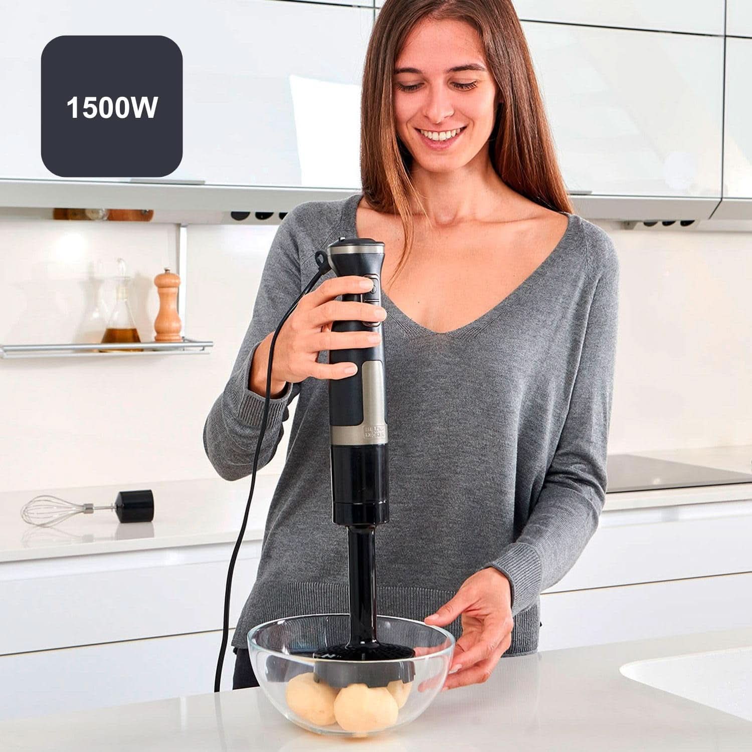 BLACK+DECKER Batteur sur socle | BXHBA1500E | 1500 watts | 20 vitesses | Turbo | Bois d'Édel | Protection anti-spritz | Y compris Pürieraufsatz, Schneebesen, Zerkleinerer Und Messbecher Kitchen Naty Shop