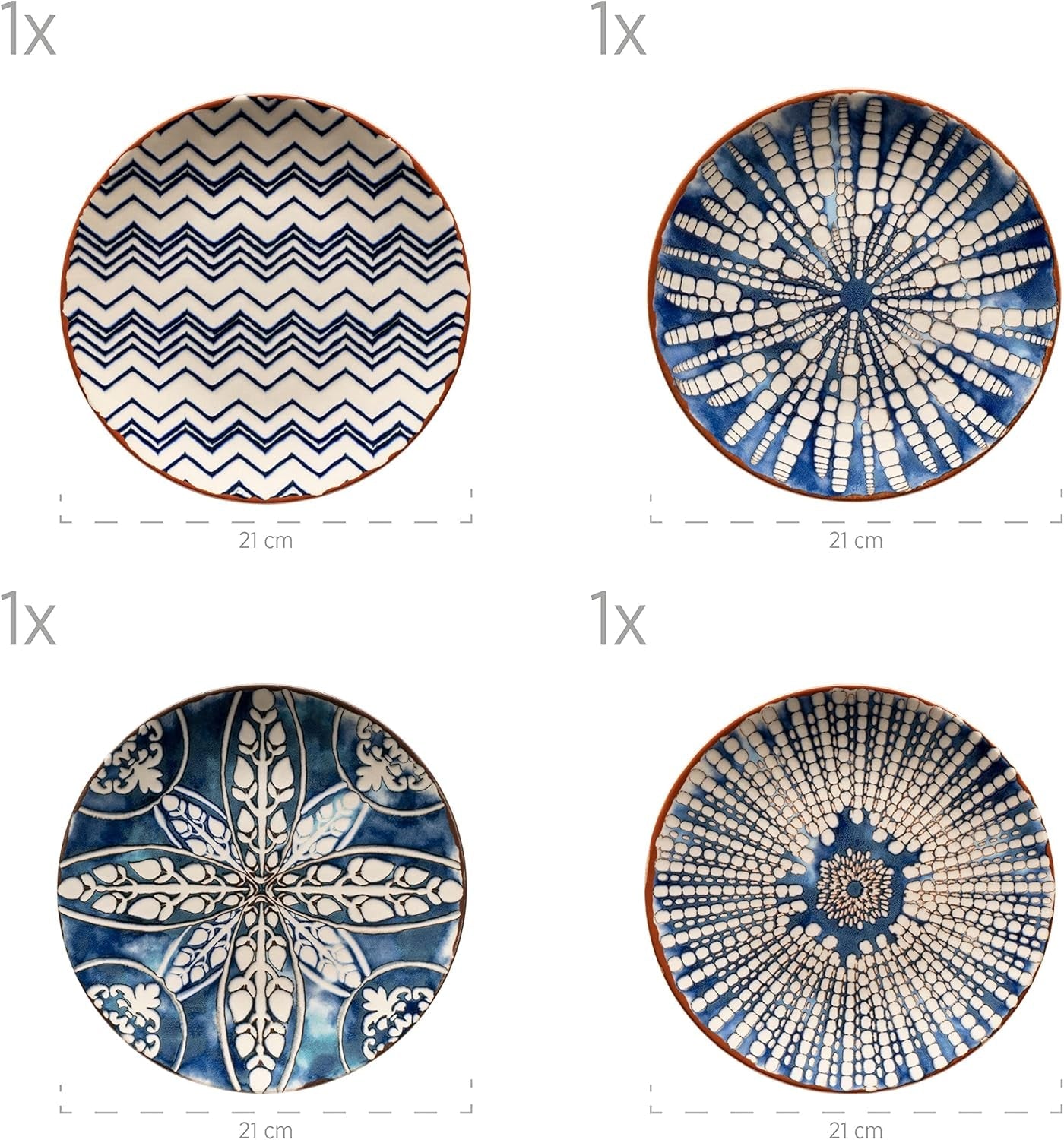 MÄSER 934017 Service de table ibérique bleu pour 4 personnes, 12 pièces, style mauresque, différents designs vintage en blanc et bleu, céramique